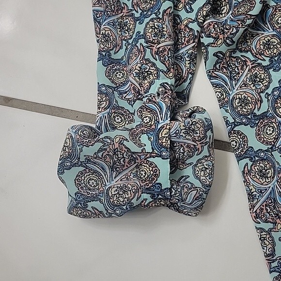 DR2 Women's blue pink patterned boho blouse Size S roll sleeve tassels - Picture 7 of 9